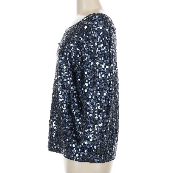 J.Crew 100% Wool Sequin Blouse Sweater 3/4 Sleeves Dark Blue, Navy Size Medium - Picture 4 of 9